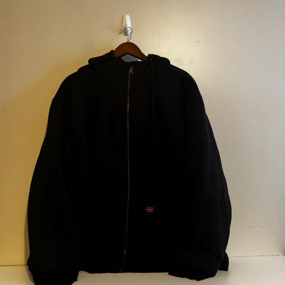 Wrangler Men 2XL Workwear Black Full Zip Sherpa Lined Hooded Jacket Winter Fall